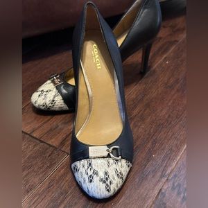 Coach Black Leather Snakeskin Toe Cap Pumps - Women’s 8B - Retail $200
